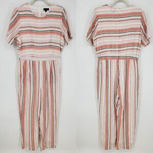 Roolee Brixton Striped Jumpsuit Pants L Straight Leg Ankle Cotton Orange White